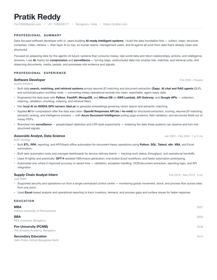 Preview of Pratik Reddy resume